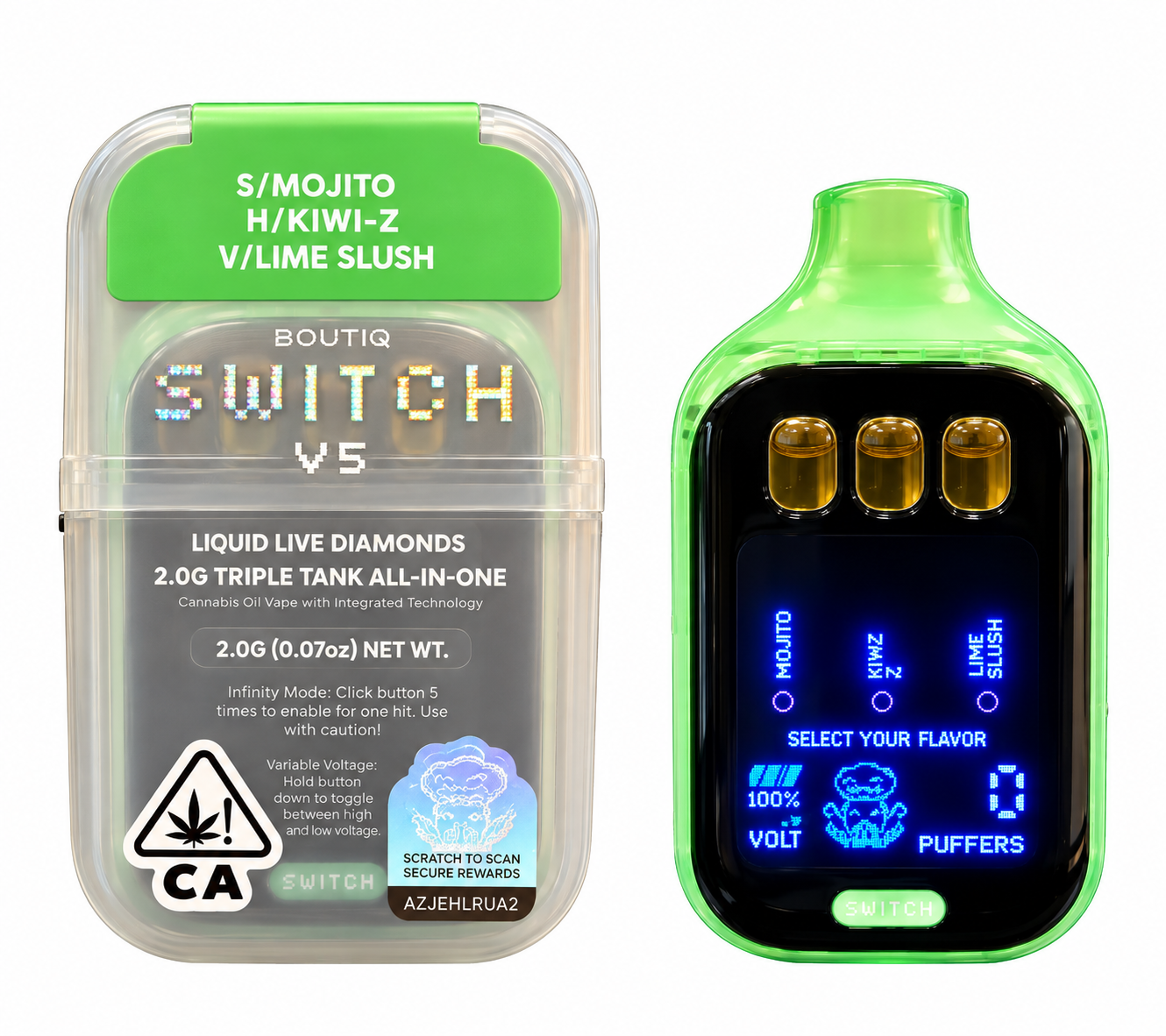 Boutiq Switch V5-2G (S)Mojito(H)Kiwi-Z(I)Lime Slush Triple Tank Dispo