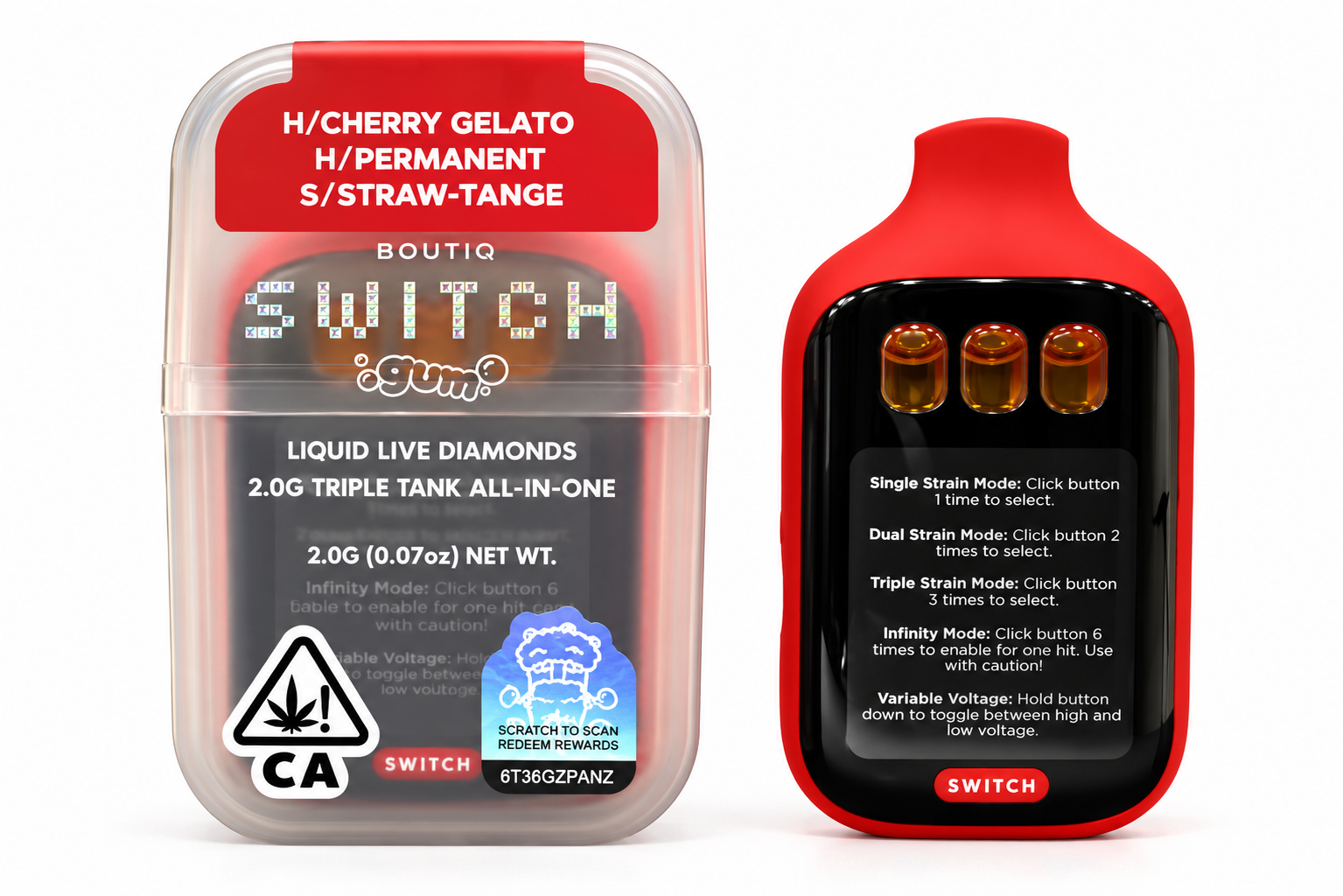 Boutiq Switch Gum 2G - (H) Cherry Gelato / (H) Permanent / (S) Straw-Tangie