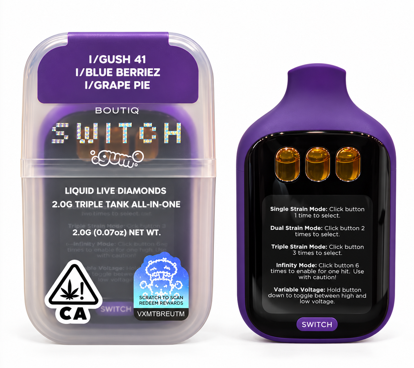 Boutiq Switch Gum 2G - (I) Gush / (I) Blue Berriez / (I) Grape Pie