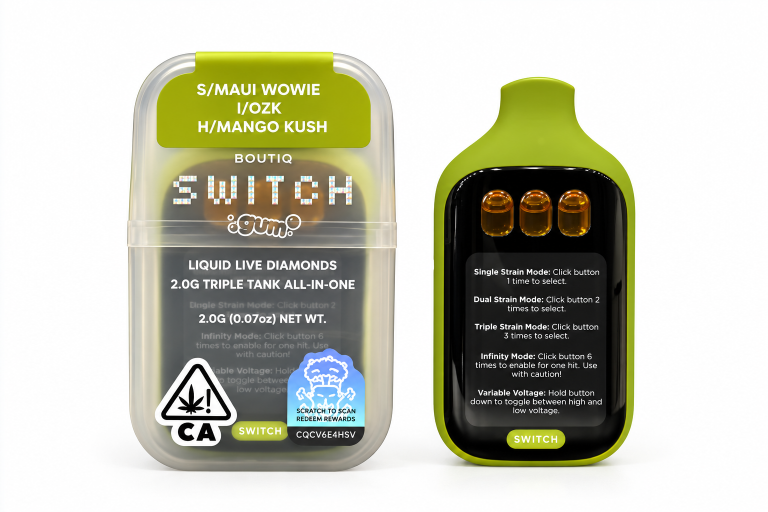 Boutiq Switch Gum 2G - (S) Maui Wowie / (I) Ozk / (H) Mango Kush