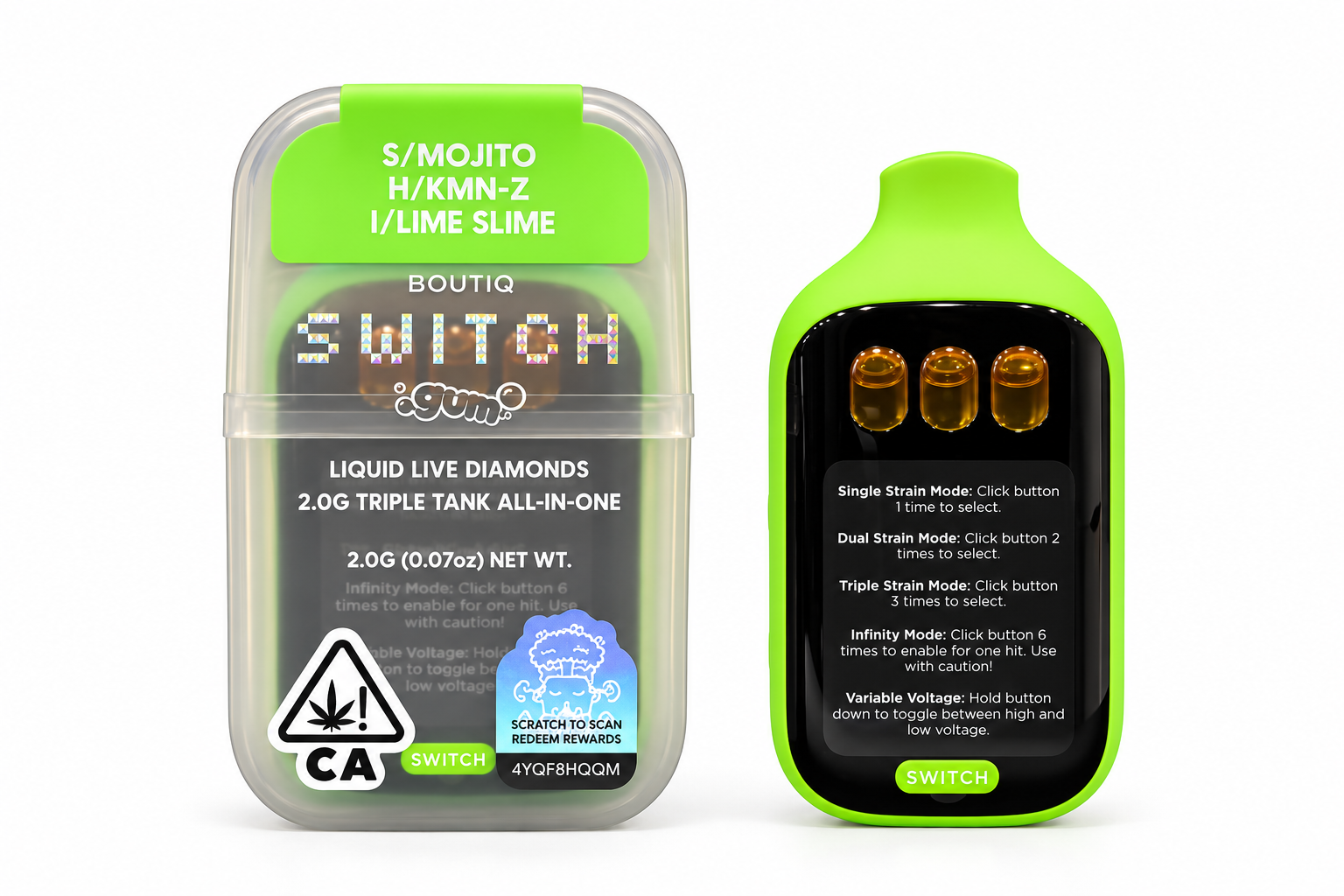 Boutiq Switch Gum 2G - (S) Mojito / (H) Kiwi-Z / (I) Lime Slime