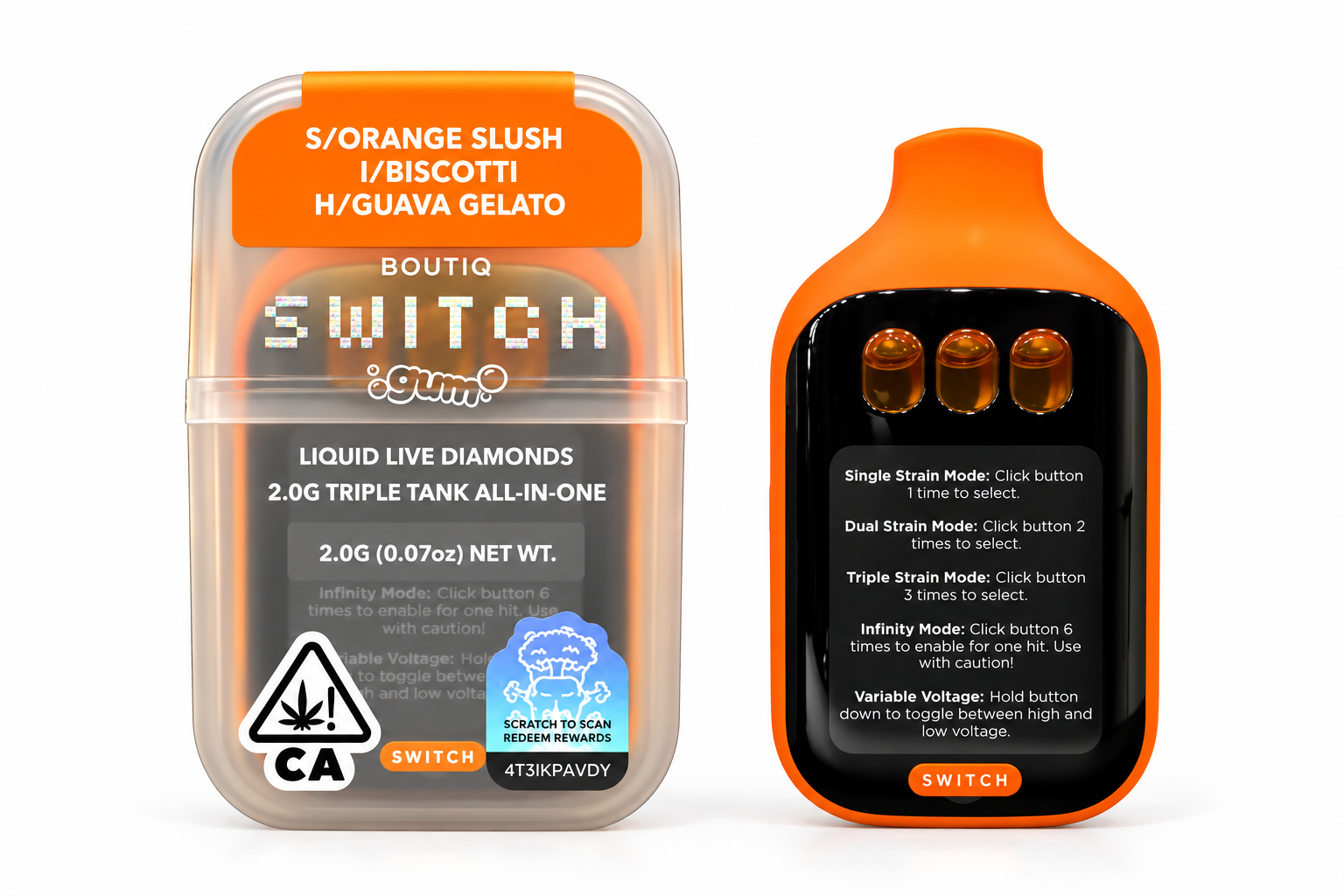 Boutiq Switch Gum 2G - (S) Orange Slush / (I) Biscotti / (H) Guava Gelato