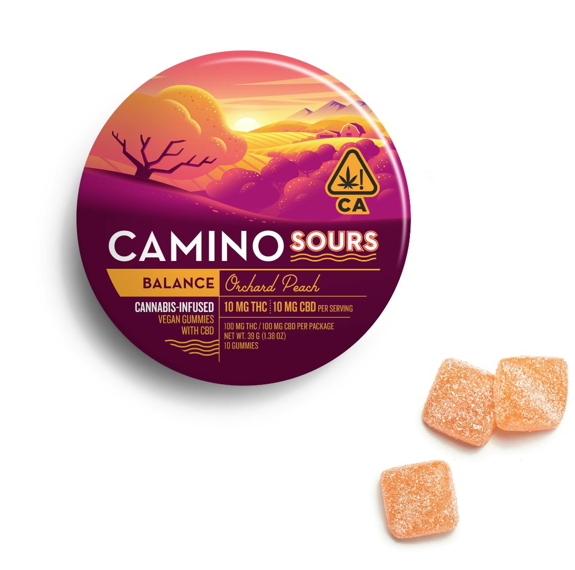 Camino - Orchard Peach Sours - Thc:Cbd 10:10: - 100Mg - 10Ct - 10Mg/Ea