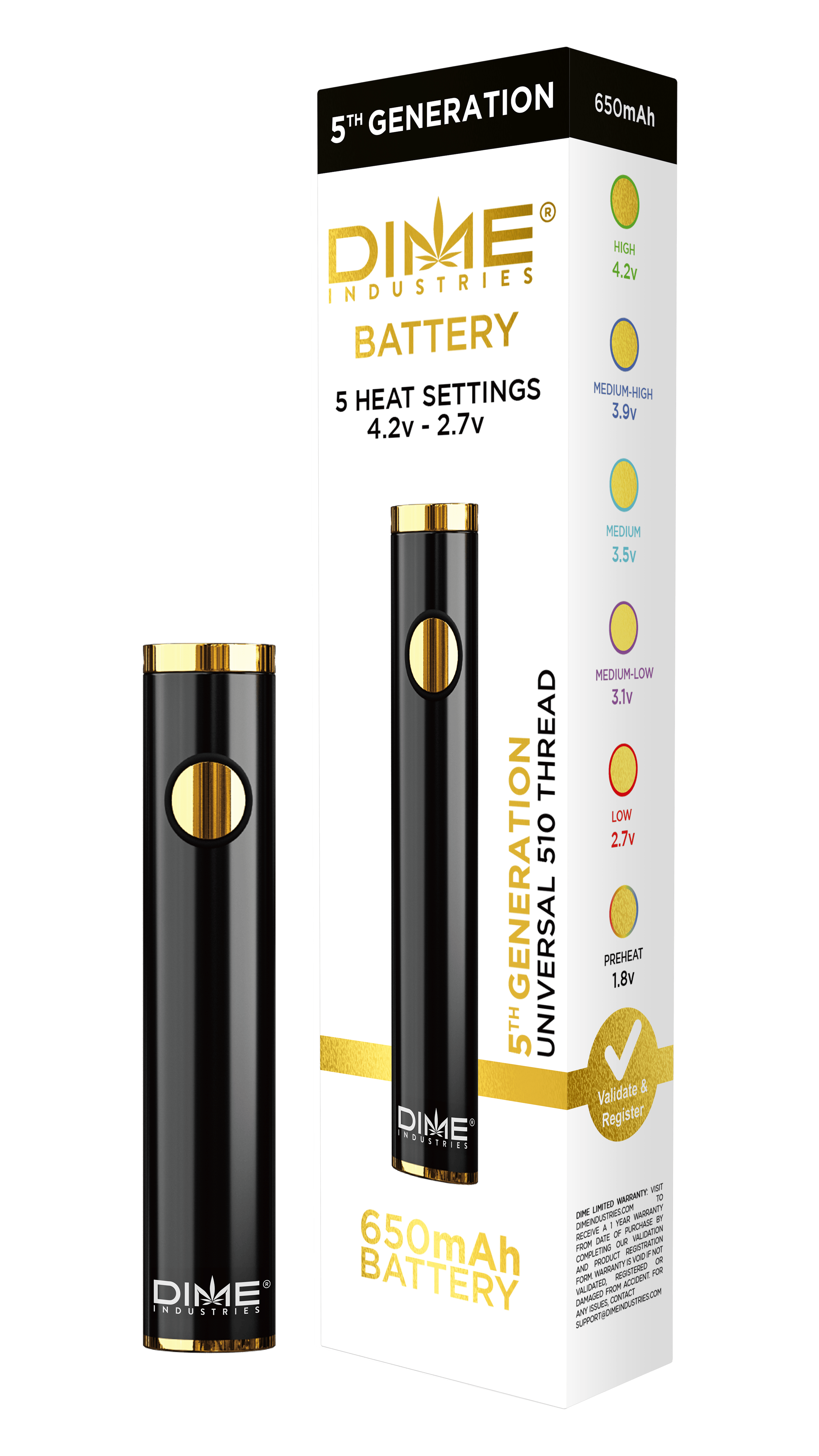 Dime Industries 5Th Generation 510 Thread Battery - Black (2023)