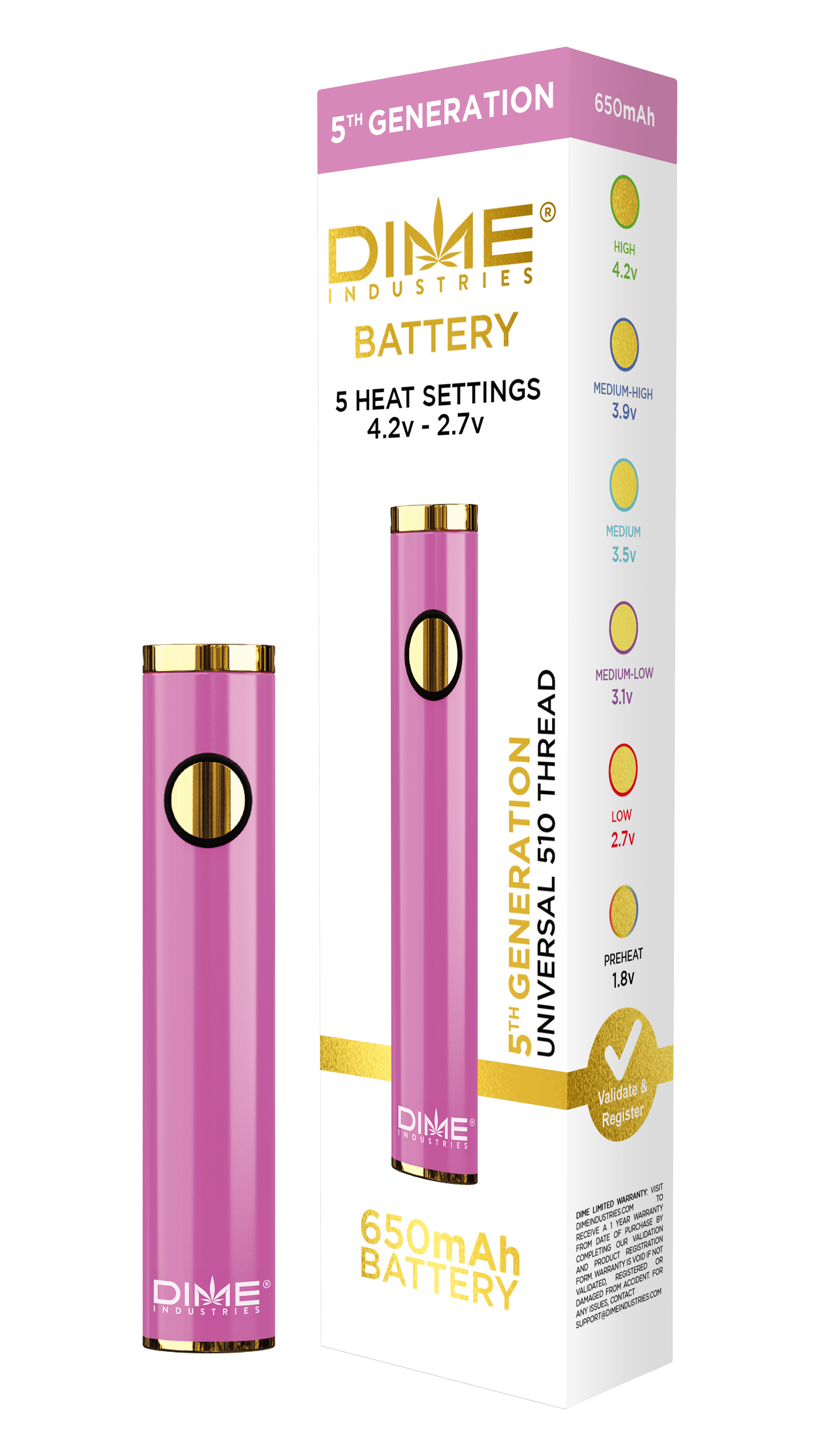 Dime Industries 5Th Generation 510 Thread Battery - Magenta (2023)