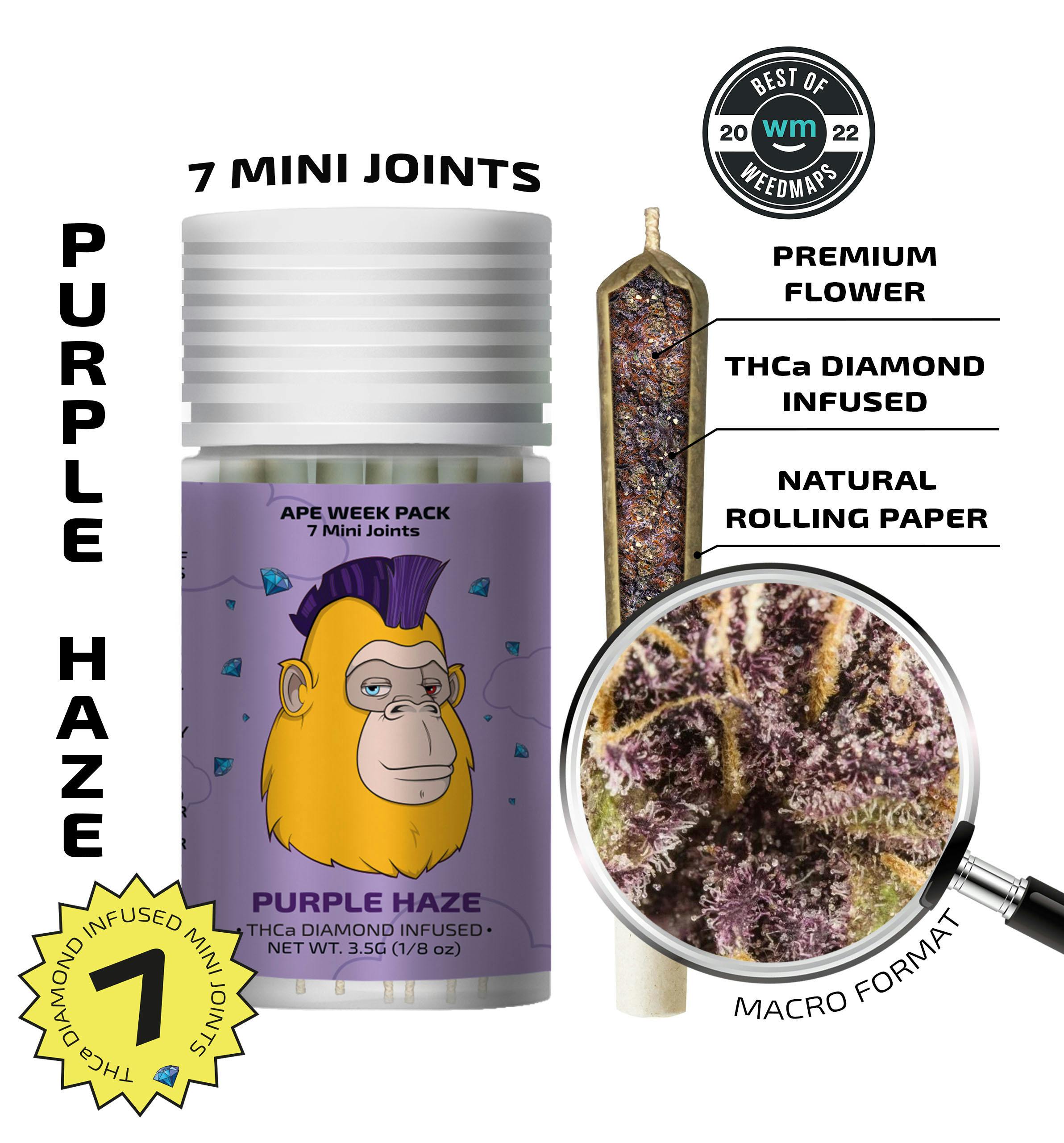 Ape - Purple Haze (S) 7 Diamond Infused Mini Joints (3.5G - 0.5G Each)