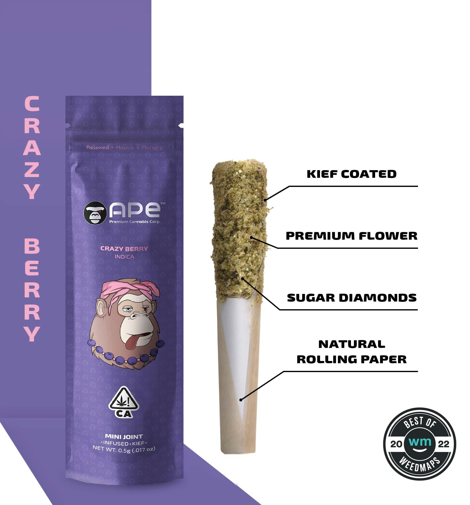 Ape (Crazy Berry) Mini Joint Infused+Kief (0.5G)