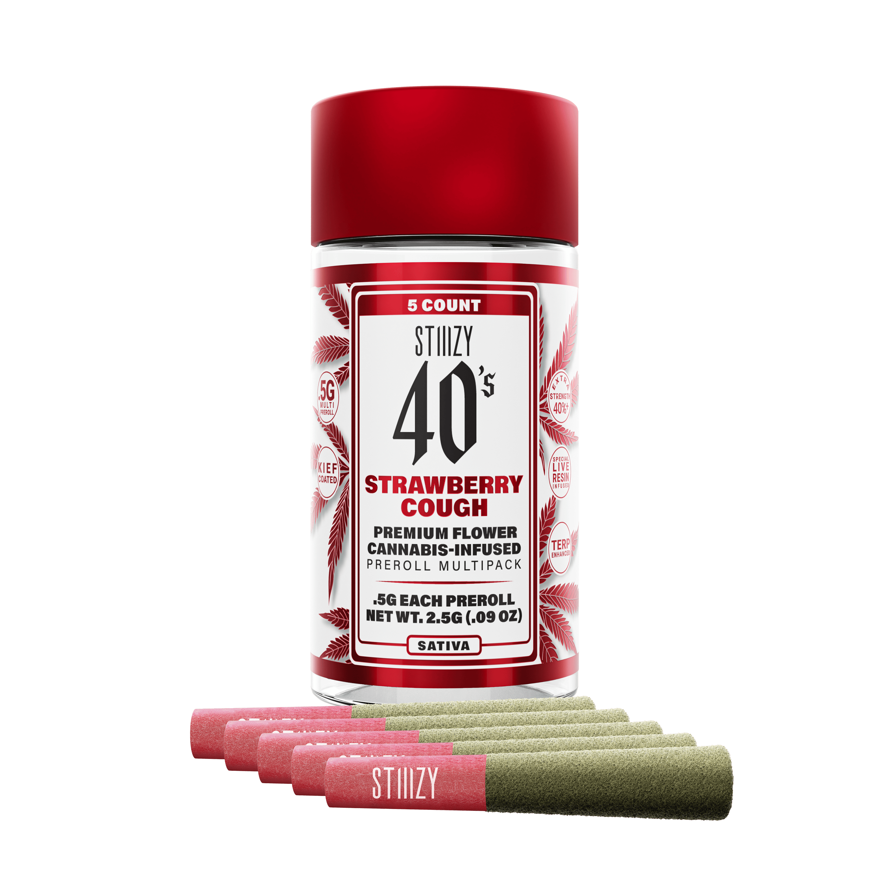 Stiiizy - Strawberry Cough (S).5G 40S Infused Preroll 5 Pack